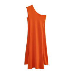 Modern Vibrant Orange One-Shoulder Dress