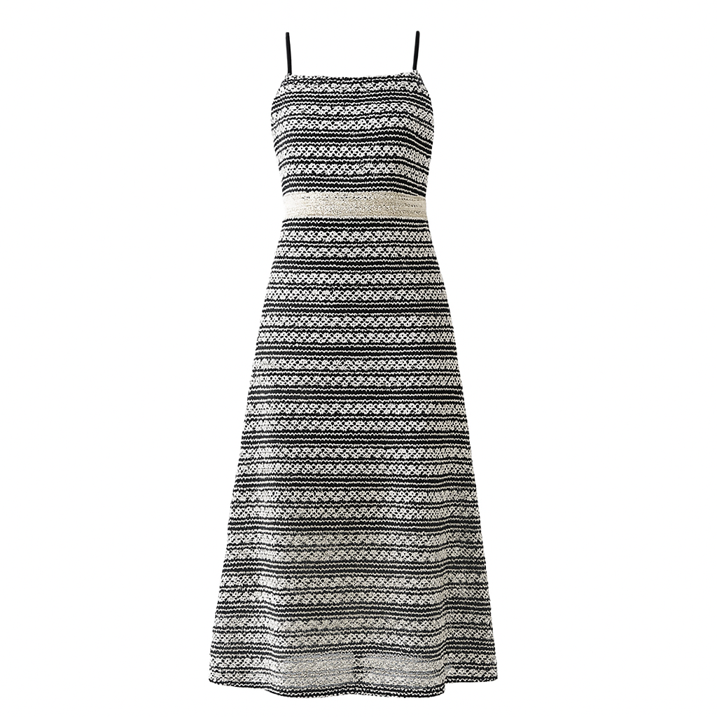 Monochrome Crochet Stripe Midi Dress