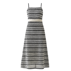 Monochrome Crochet Stripe Midi Dress