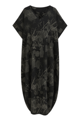 Abstract Charcoal Sketch Print Midi Dress