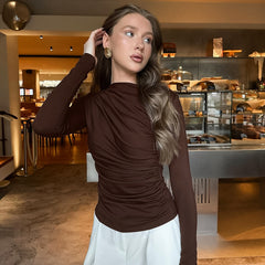 Ruched Long Sleeve Draped Boat Neck Top