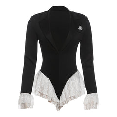 Lace Ruffle Trim Long Sleeve Blazer Bodice