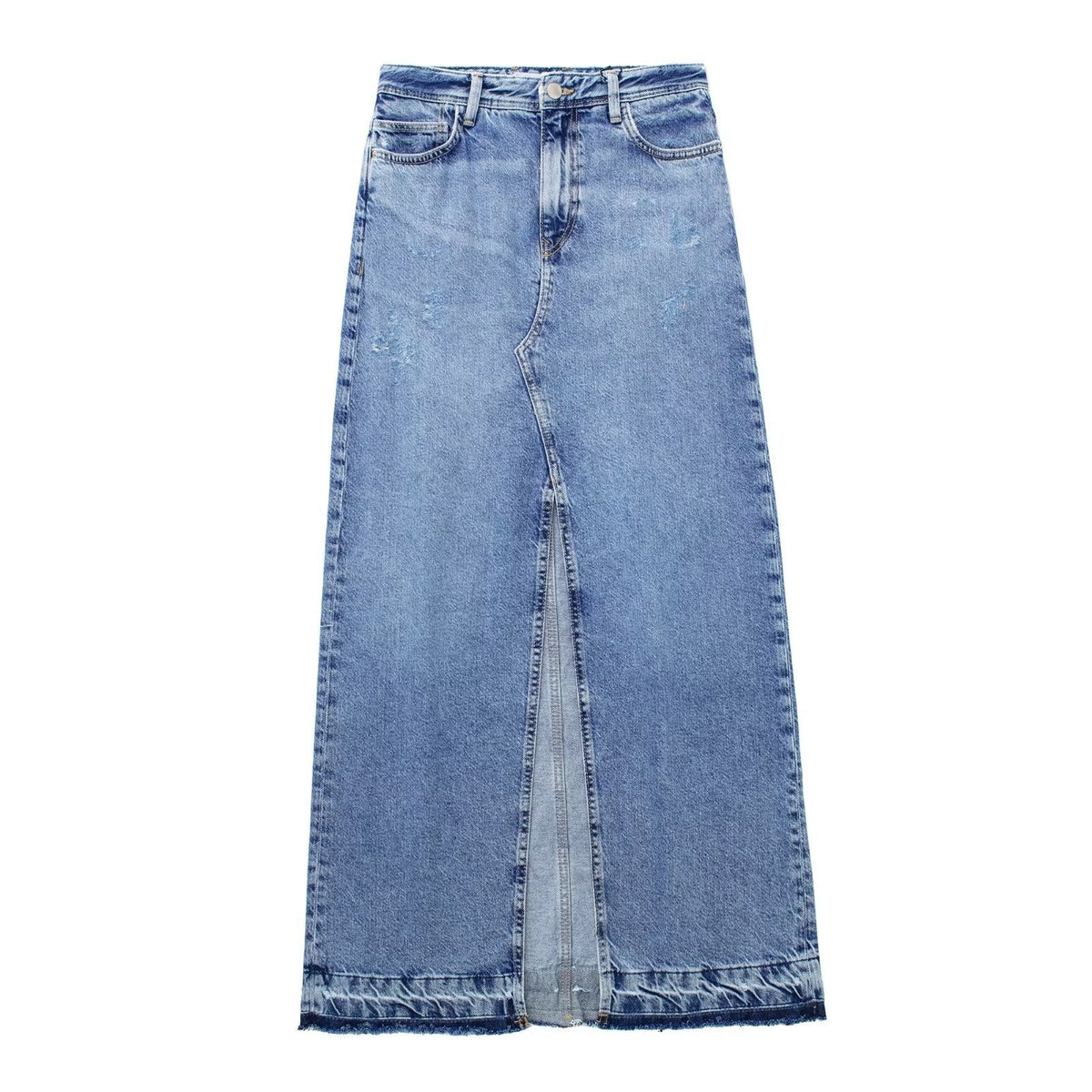 Vintage Blue A-Line Slit Denim Skirt
