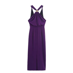 Purple Halter Neck Evening Gown