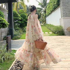 Romantic Watercolor Floral Ruffle Dress