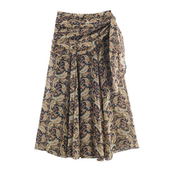Paisley Print Ruched A-Line Midi Skirt