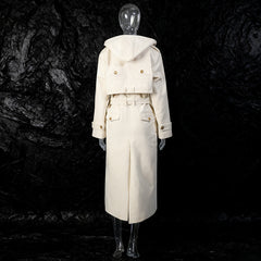 Hooded Double-Breasted Long Trench Coat with Belt