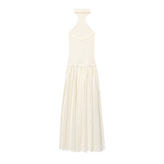 Sleeveless High-Neck Pleated Hem Long Dress