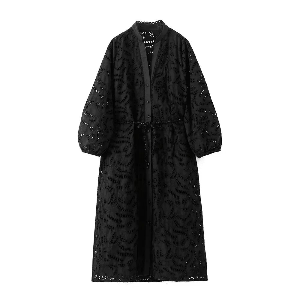 Vintage Black Cotton Lace Dress