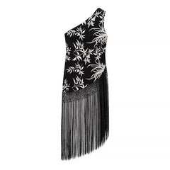 One - Shoulder Floral Fringe Dress
