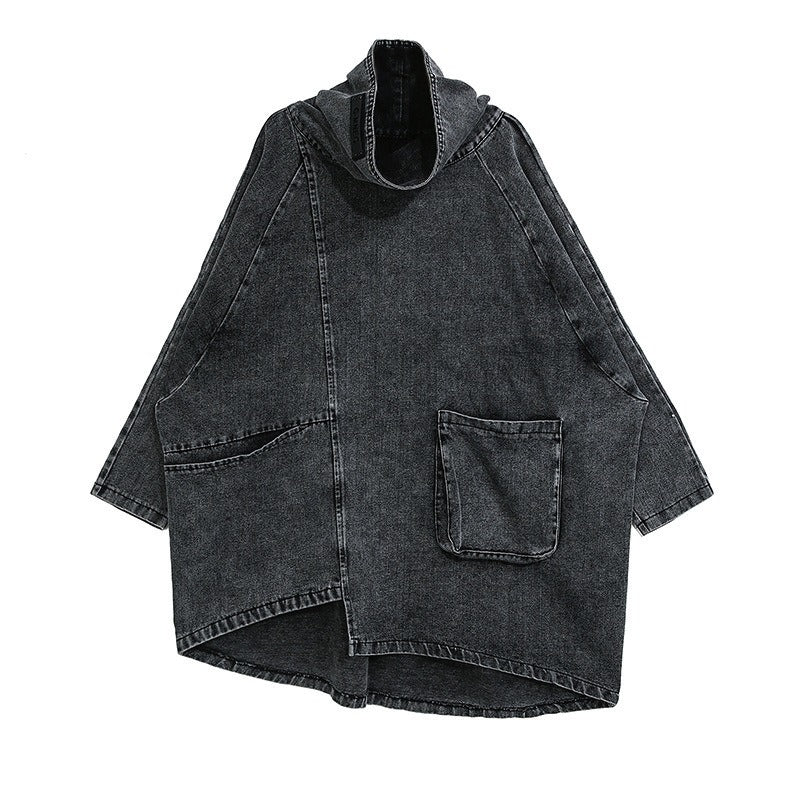 Oversized Washed Black Denim Hoodie