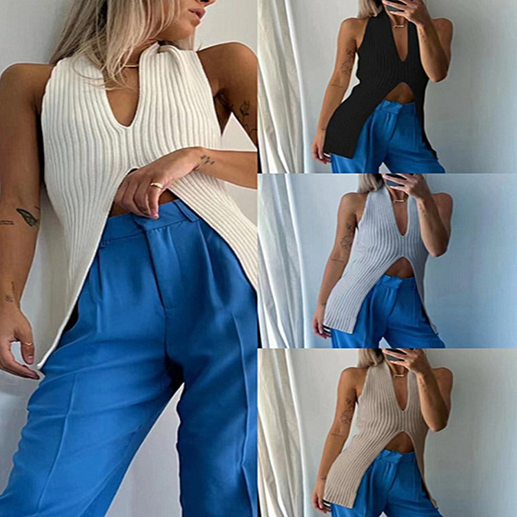 Minimalist Deep V Ribbed Sleeveless Top