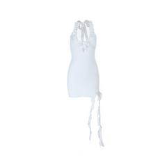 White Halter Ruffle Mini Dress