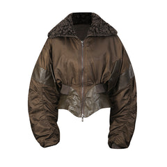 Contrast-Trimmed Bomber Jacket with Faux-Fur Collar
