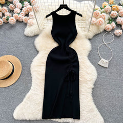 Asymmetrical Drawstring Slit Waist Skirt