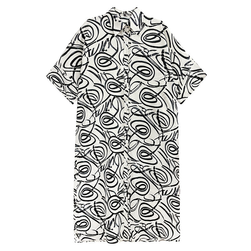 Modern Ink Brush Pattern Collared Dress