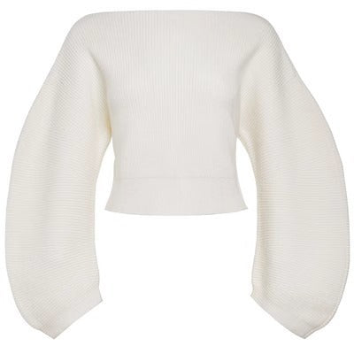 Minimalist Lantern Sleeve Short Knit Sweater