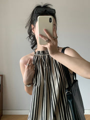 Monochrome Vertical Stripe Halter Maxi Dress