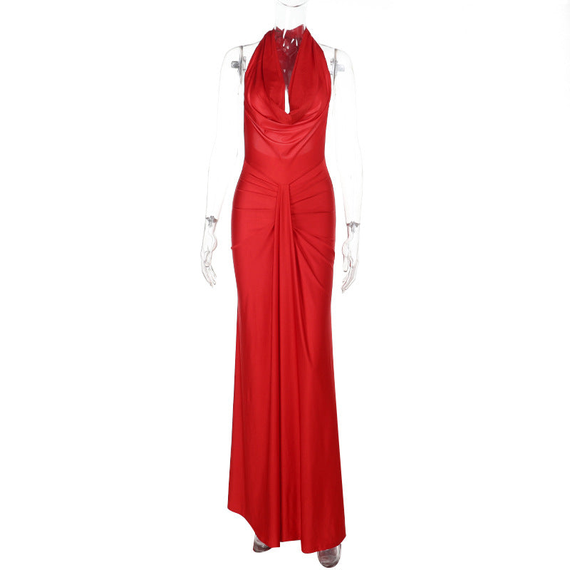 Backless Halter Neck Satin Gown