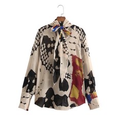 Multicolor Artistic Blouse with Colorful Neck Scarf