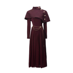 Military Style Capelet High Neck Midi Dress
