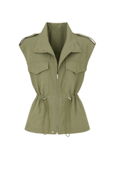 Olive Military-Inspired Zip-Up Utility Vest