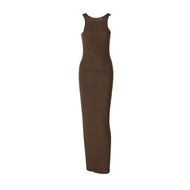 Minimalist Brown Slim Ribbed Tank Dress