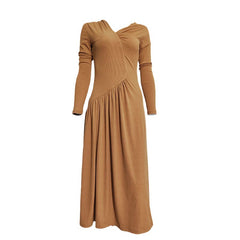 Ribbed Long Sleeve Maxi Dress with Asymmetric Ruched Waist