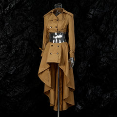 Trench Style Cropped Jacket High-Low Skirt Set