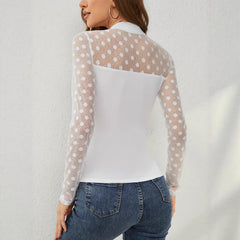Polka Dot Mesh Mock Neck Top