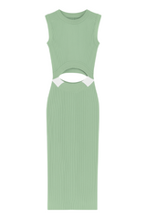 Mint Ribbed Cut-Out Waist Knit Midi Dress