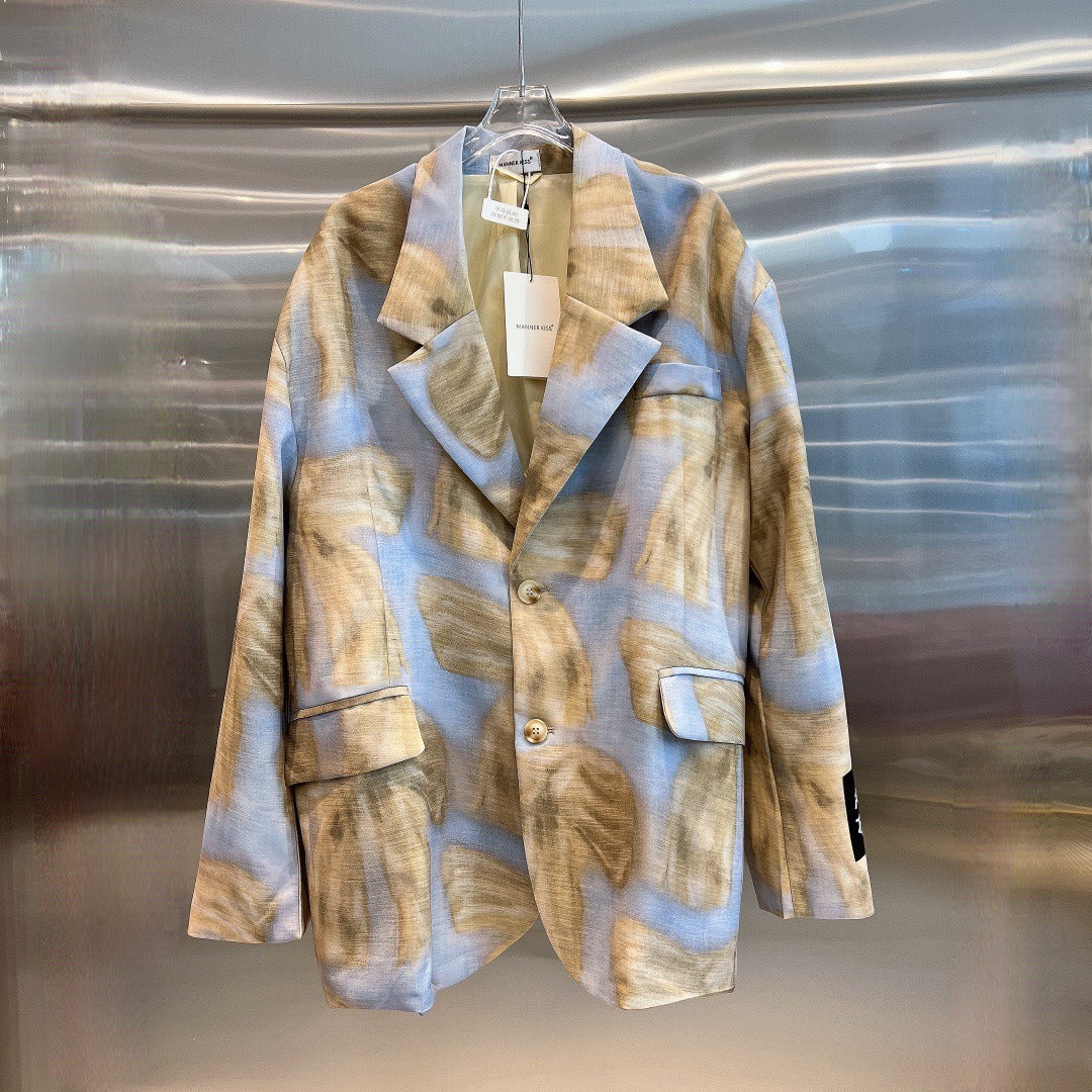 Artistic Watercolor Effect Oversized Blazer