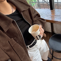 Suede Crop Zip-Up Pocket Workwear Jacket