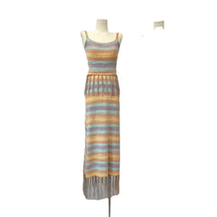 Retro Sunset Striped Knit Fringe Dress