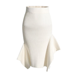 Elegant Asymmetrical Ruffle Ribbed Skirt