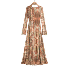 Scoop-Neck Abstract Print Maxi Dress with Scarf Detail