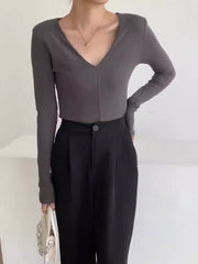 Structured Shoulder V-Neck Slim Top