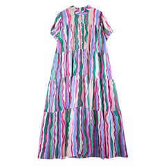 Vibrant Candy Stripe Tiered Maxi Dress