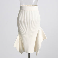 Elegant Asymmetrical Ruffle Ribbed Skirt