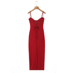 Elegant Satin Red Spaghetti Strap Dress