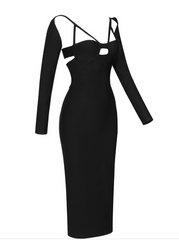Black Strappy Cutout Sculpted Knit Dress