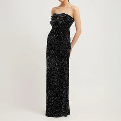 Sequin Bow - Detail Strapless Gown