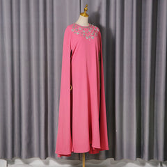 Crystal Embellished Neckline Cape Maxi Dress