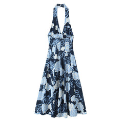 Navy Floral Halter Dress