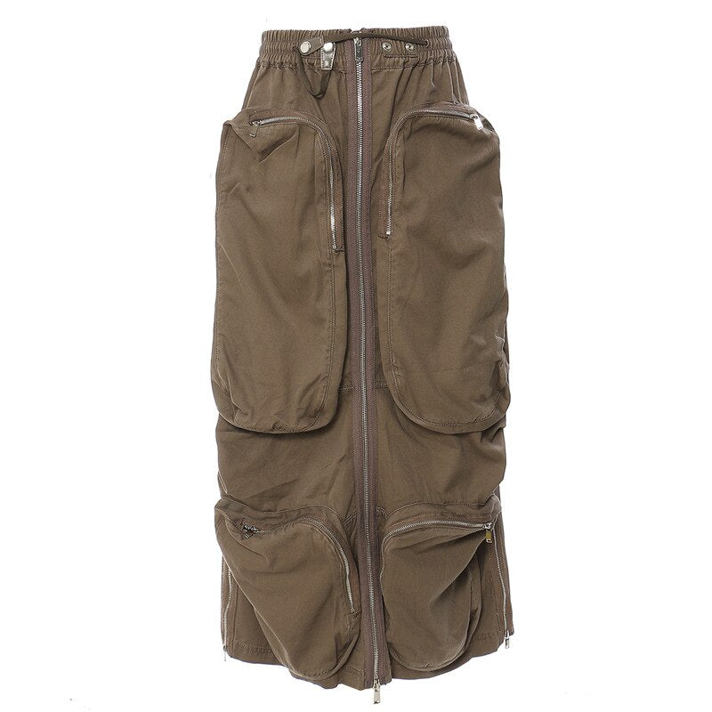 Multi-Pocket Parachute Skirt with Zipper Detail