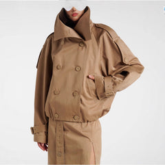 Double-Breasted Cropped Trench Jacket