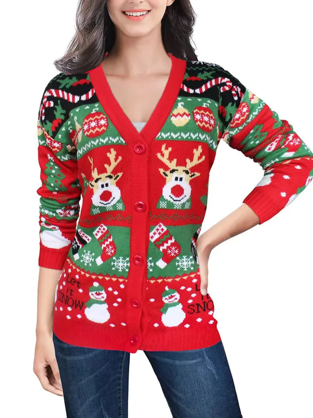 Festive V-Neck Christmas Cardigan