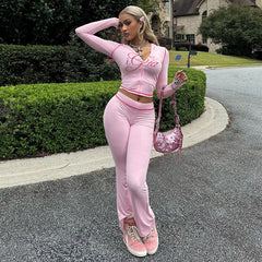 Hooded Zip-Up Top and Flared Pant Set