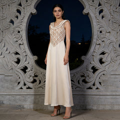 Cowl Neck Sleeveless Gown with Lattice Bodice Details