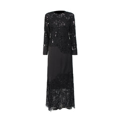 Sequin Lace Patchwork Long Sleeve Maxi Dress